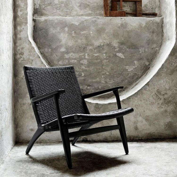 Solid Wood Frame Dining Arm Chair Indoor Arm Chair in Black and Natural