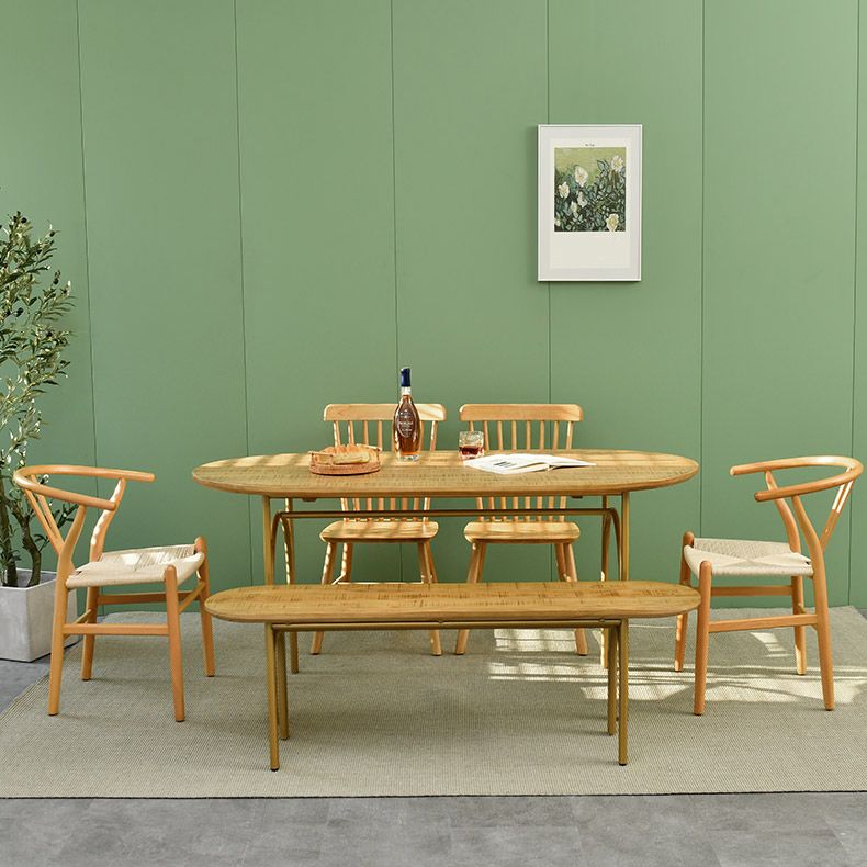 Contemporary Dining Table Oval Solid Wood Table with Metallic Four-leg Clearhalo ' dining_table' 'Dining Tables & Seating' 'Dining Tables' 'furn' 'furn_dining_table' 'Furniture' 'furniture_dining_table' 'Kitchen & Dining Furniture' 'kitchen&dining_furn' 'kitchen' 'kitchen_dining_table' 1200x1200_626e7135-90b7-4663-a7ec-c11ec4370e23