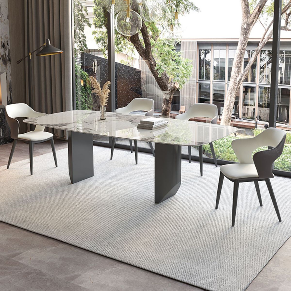 Sintered Stone Top Dining Table Rectangle Table with Black Double Pedestal Clearhalo ' dining_table' 'Dining Tables & Seating' 'Dining Tables' 'furn' 'furn_dining_table' 'Furniture' 'furniture_dining_table' 'Kitchen & Dining Furniture' 'kitchen&dining_furn' 'kitchen' 'kitchen_dining_table' 1200x1200_626eafeb-7b21-462d-8bfd-e87f785777aa