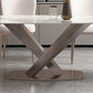 Metal Traditional Luxury Rectangle Table Sintered Stone Top Table with Pedestal