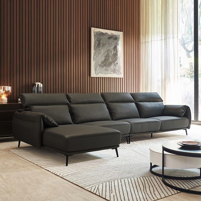 Sofá de brazo de almohada de almohada de cuero de cuero genuino