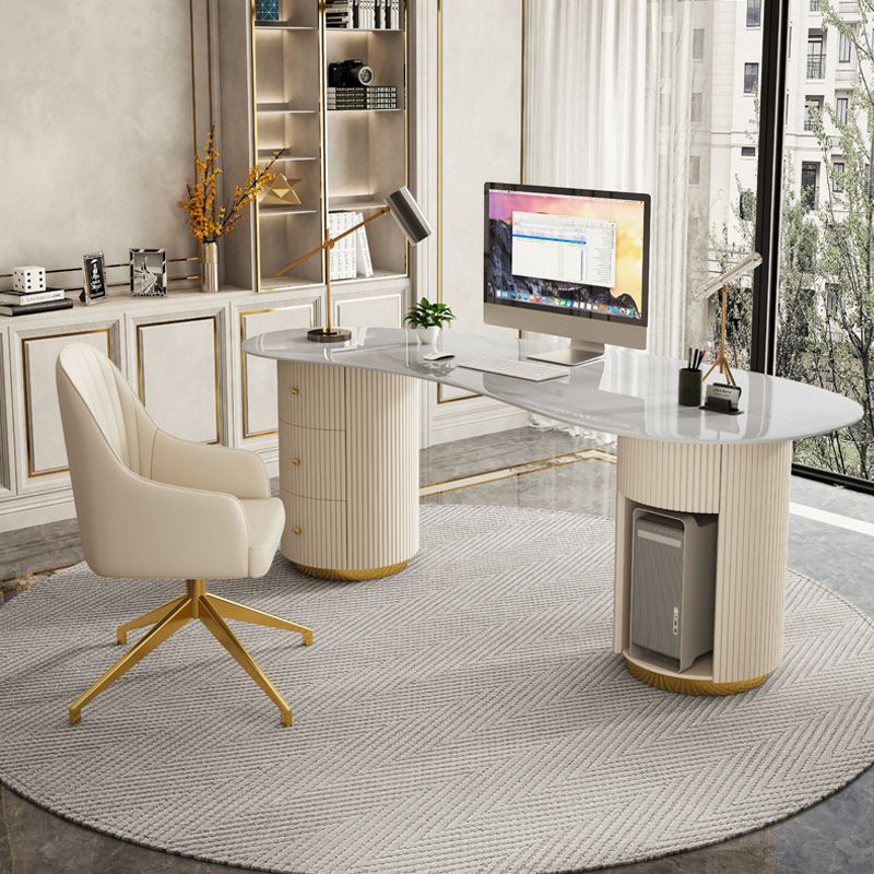 モダンな3引き出しオフィスデスクストーン29.53 "背の高い白いライティングデスク