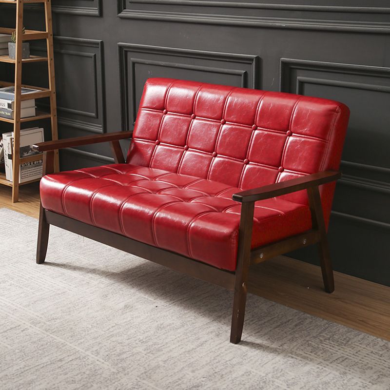 ブラウンモダンビスケットバック本革標準ソファ27.56 "高四角いアームソファ