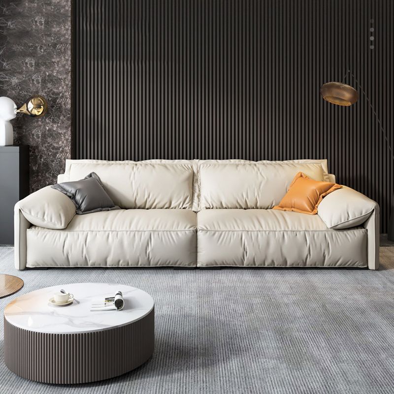 Living Room Faux Leather Pillow Top Arm Standard Contemporary Beige Sofa Clearhalo 'furn' 'furn_sofas' 'Furniture' 'furniture_sofas' 'kitchen' 'kitchen_sofas' 'Living Room Furniture' 'Sofa' 'sofas' 1200x1200_627d8922-f17c-42e9-b398-d69d003c68ee