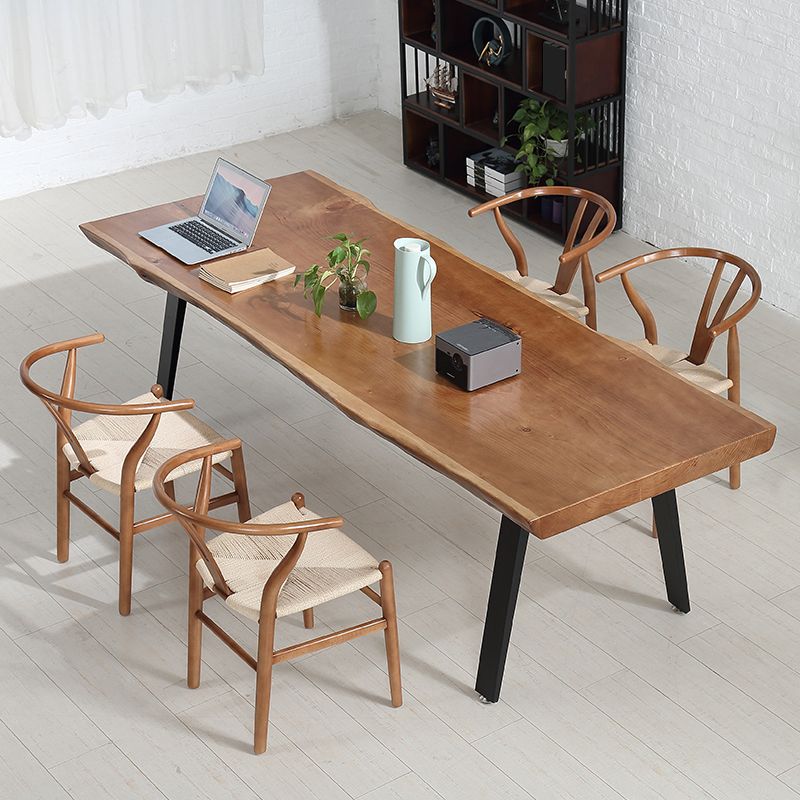 Rectangle Shape 4 Legs Industrial Dining Table Wood Color Fixed Table of Solid Wood Clearhalo ' dining_table' 'Dining Tables & Seating' 'Dining Tables' 'furn' 'furn_dining_table' 'Furniture' 'furniture_dining_table' 'Kitchen & Dining Furniture' 'kitchen&dining_furn' 'kitchen' 'kitchen_dining_table' 1200x1200_627e6480-7a42-4d70-9f7e-6355f6279836