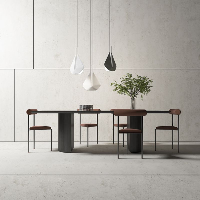 Rectangle Double Pedestal Modern Table Black Fixed Table of Pinewood Solid Wood Clearhalo ' dining_table' 'Dining Tables & Seating' 'Dining Tables' 'furn' 'furn_dining_table' 'Furniture' 'furniture_dining_table' 'Kitchen & Dining Furniture' 'kitchen&dining_furn' 'kitchen' 'kitchen_dining_table' 1200x1200_628010b9-17a8-4ad5-b421-be7ffee89c46