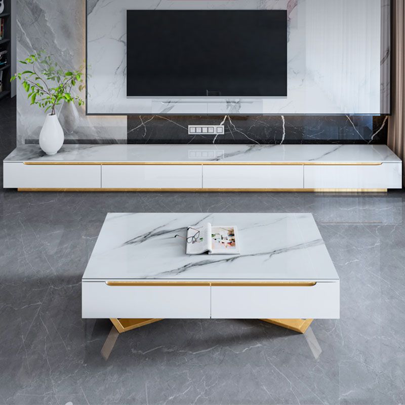 15,35 "W TV -Ständer weißer Glamstil geschlossener Speicherfernseher mit Schubladen