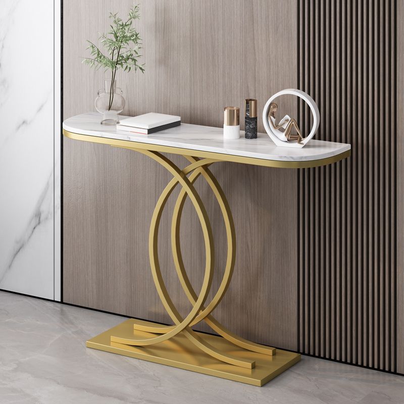 12 inch Wide Accent Table Glam style Stone Half Moon Console Table for Hall