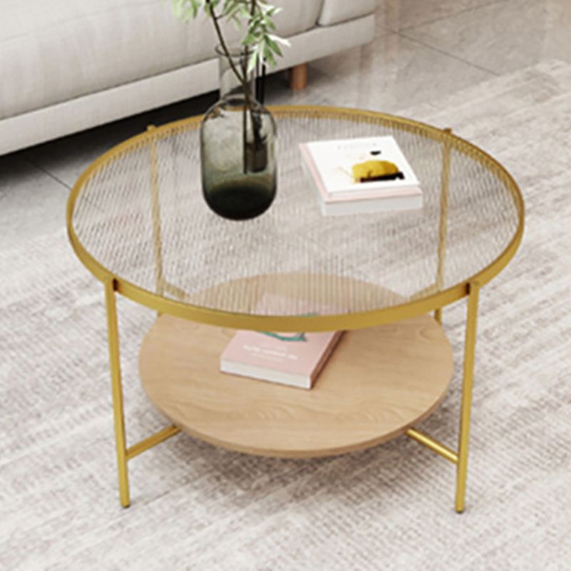 17,7 "H Tavolino moderno in vetro rotondo in acciaio 4 gambe tavolo da cocktail con scaffale