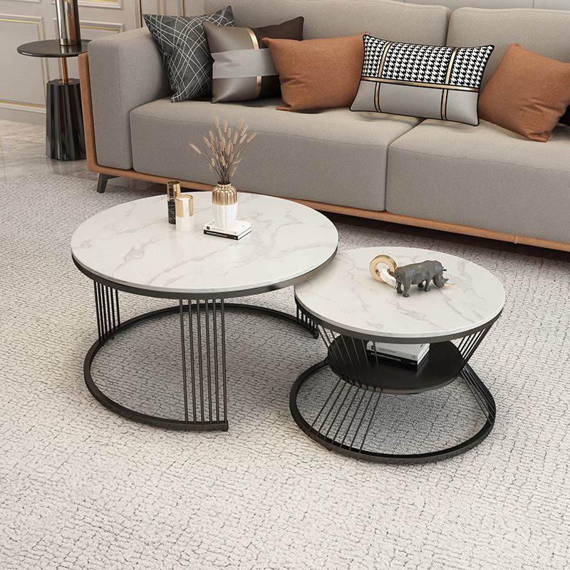 Round Slate Coffee Table Glam Nesting Coffee Table Set with Storage Shelf Clearhalo 'Coffee & Accent Tables' 'Coffee Tables' 'coffee_tables' 'furn' 'furn_coffee_tables' 'Furniture' 'Living Room Furniture' 1200x1200_6281e457-e168-4e62-848e-ef1efb27502f