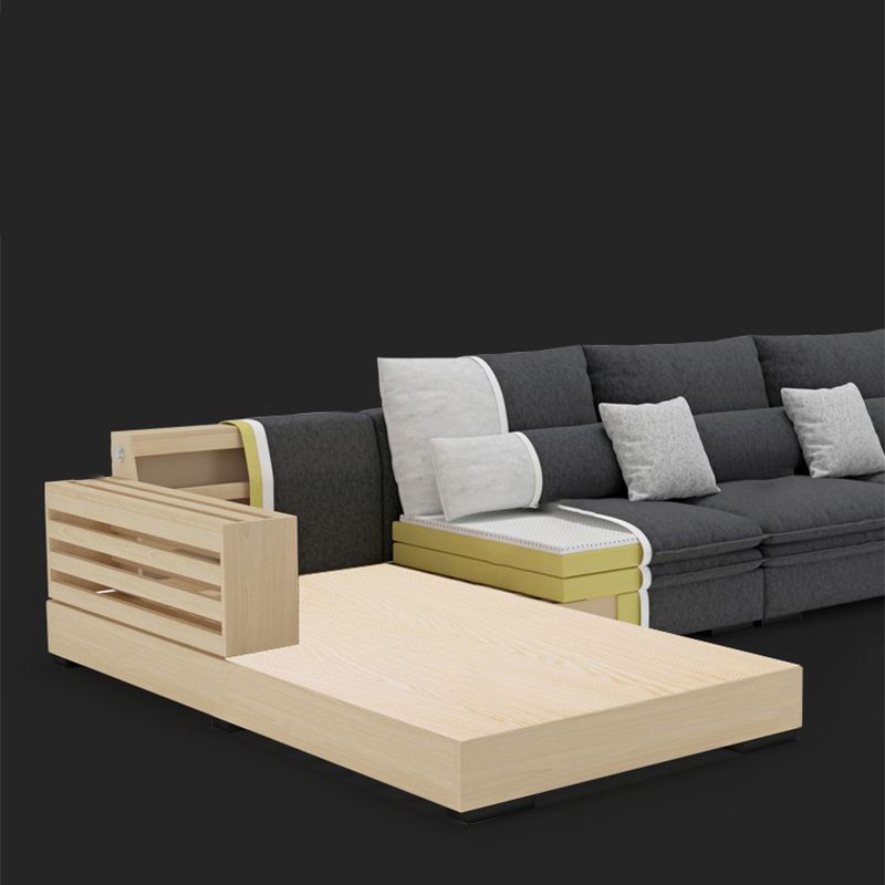 Contemporary Stationary Faux Leather Recessed Arm Pillows Sofa Chaise