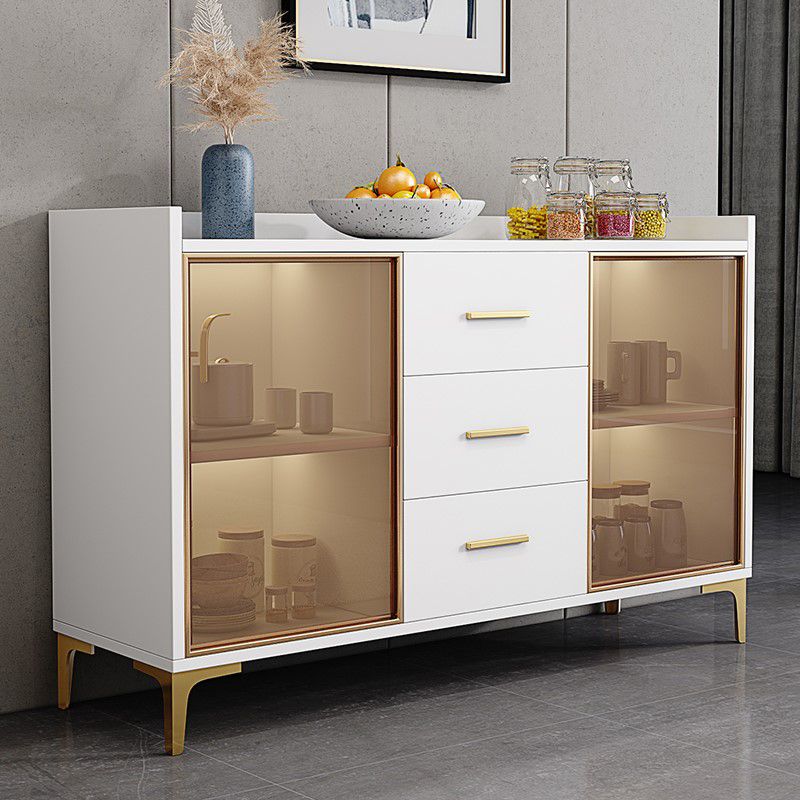 Modern Engineered Wood Sideboard Adjustable Shelving Server with Stone ...