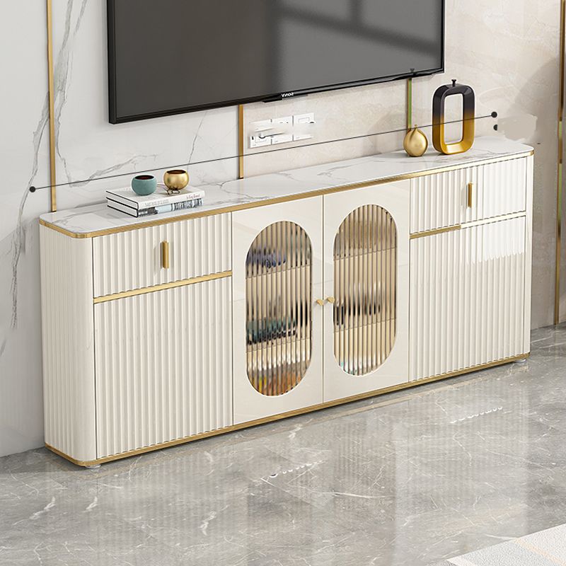 Server a buffet bianco con porte di vetro server glam per sala da pranzo