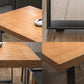 Modern Solid Wood Table Rectangle Dining Table with Metal Double Pedestal Base