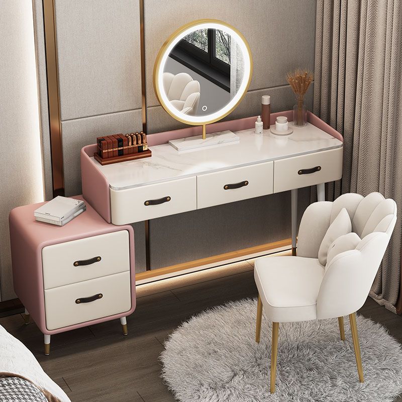 Glam Make-up Vanity Slate Top Vanity Dressing Table Set with Drawers