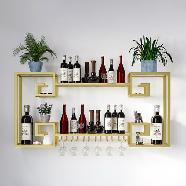 Wall Mounted Wine Rack Metal Wine Bottle & Glass Rack for Dining Room