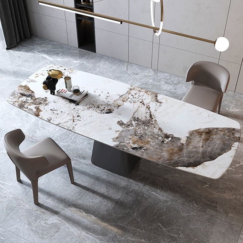 Rectangle Stone Dining Table Contemporary Dining Table with Pedestal Base Clearhalo 'Dining Tables & Seating' 'Dining Tables' 'dining_table' 'furn' 'furn_dining_table' 'Furniture' 'furniture_dining_table' 'Kitchen & Dining Furniture' 'kitchen' 'kitchen_dining_table' 1200x1200_628f6bb9-30fe-4434-ade0-bcf085e820a0