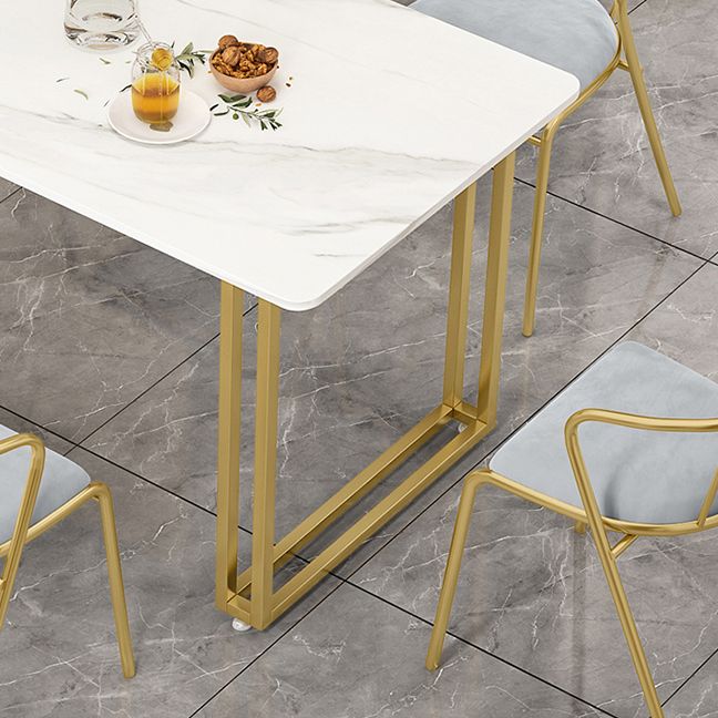 Glam Sintered Stone Dining Room Set Standard Height with Double Pedestal Base Dining Furniture Clearhalo 'Dining Room Sets' 'Dining Tables & Seating' 'dining_room_set' 'furn' 'furn_dining_room_set' 'Furniture' 'furniture_dining_room_set' 'Kitchen & Dining Furniture' 'kitchen&dining_furn' 'kitchen' 1200x1200_6297b687-e297-462c-8d92-886eac07aa25