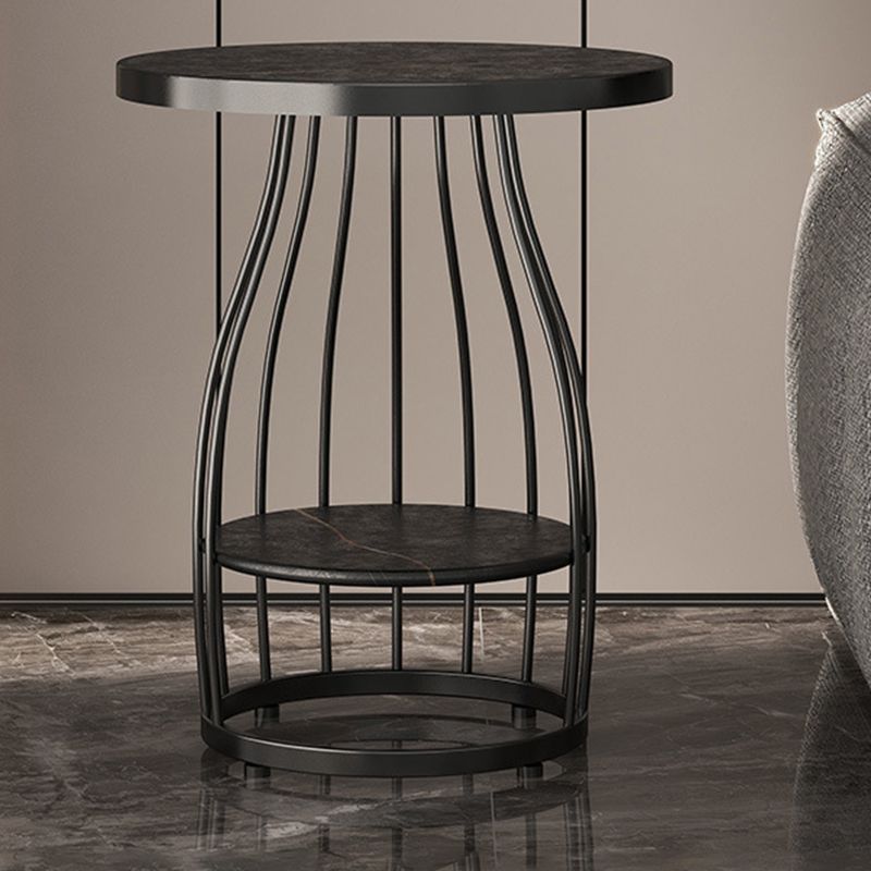 Tavolino rotondo moderno in ardesia da 19,6 pollici in metallo tavolino con scaffale