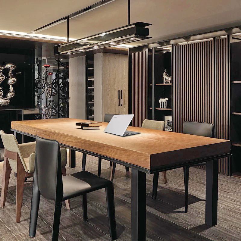 Rectangle Industrial Dining Table Solid Wood Top Home Table with 4 Black Iron Legs Clearhalo 'Dining Tables & Seating' 'Dining Tables' 'dining_table' 'furn' 'furn_dining_table' 'Furniture' 'Kitchen & Dining Furniture' 1200x1200_62a9839b-ba94-487b-85d1-ebf48f6e0933