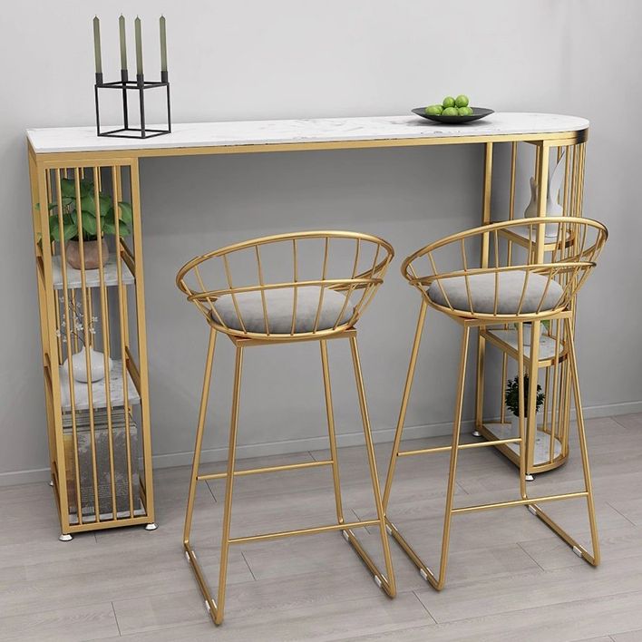 Glam Gold Iron Bar Table Faux Marble Specialty Top 41.3"H Bistro Table with Storage Clearhalo 'Bar Furniture' 'Bar Tables' 'bar_tables' 'furn' 'furn_bar_tables' 'Furniture' 'furniture_bar_tables' 'Kitchen & Dining Furniture' 1200x1200_62aa5340-39fb-4e83-82e5-f632cb33ea6c