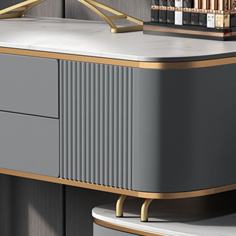 3/5-Drawers Vanity Luxurious Stone Top Vanity Table and Stool Set in Grey