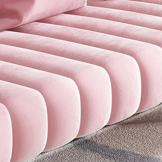 Recessed Arm Sofa Stain Velvet/Faux Leather Sofa with Pillows