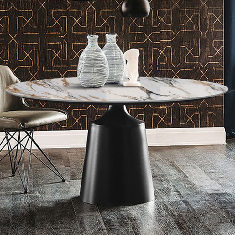 Traditional Luxury Round Dining Table Sintered Stone Top Table with Pedestal Base Clearhalo 'Dining Tables & Seating' 'Dining Tables' 'dining_table' 'furn' 'furn_dining_table' 'Furniture' 'Kitchen & Dining Furniture' 1200x1200_62b1d2b8-d88f-467f-8cda-8f70ee8385df