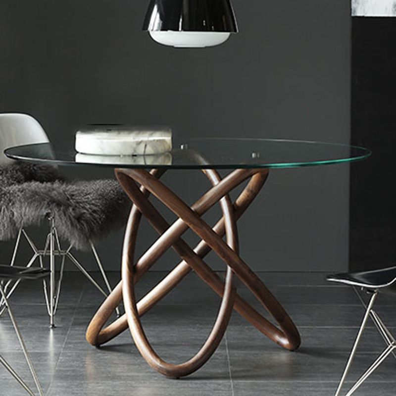 Modern Round Glass Clear Top Dining Table with Single Pedestal Clearhalo 'Dining Tables & Seating' 'Dining Tables' 'dining_table' 'furn' 'furn_dining_table' 'Furniture' 'Kitchen & Dining Furniture' 1200x1200_62b35e9c-5f76-4744-965b-7a832281bb83