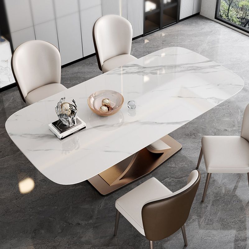 Steenglam -rechthoek eettafel witte top voetstuktafel voor thuis