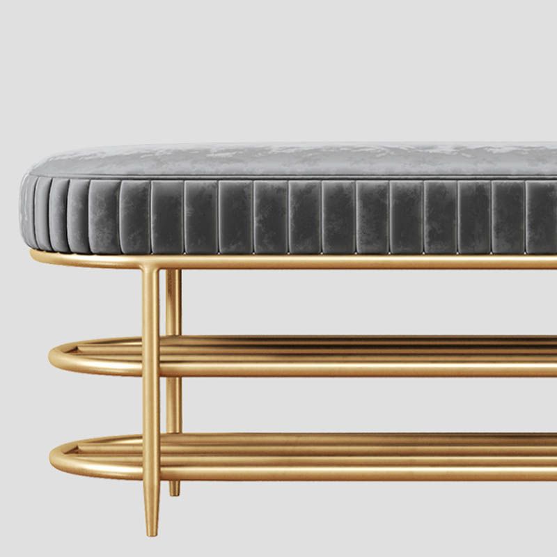 Banco de asiento de metal acolchado de entrada glamoroso con estantes, de 12.5 pulgadas de ancho