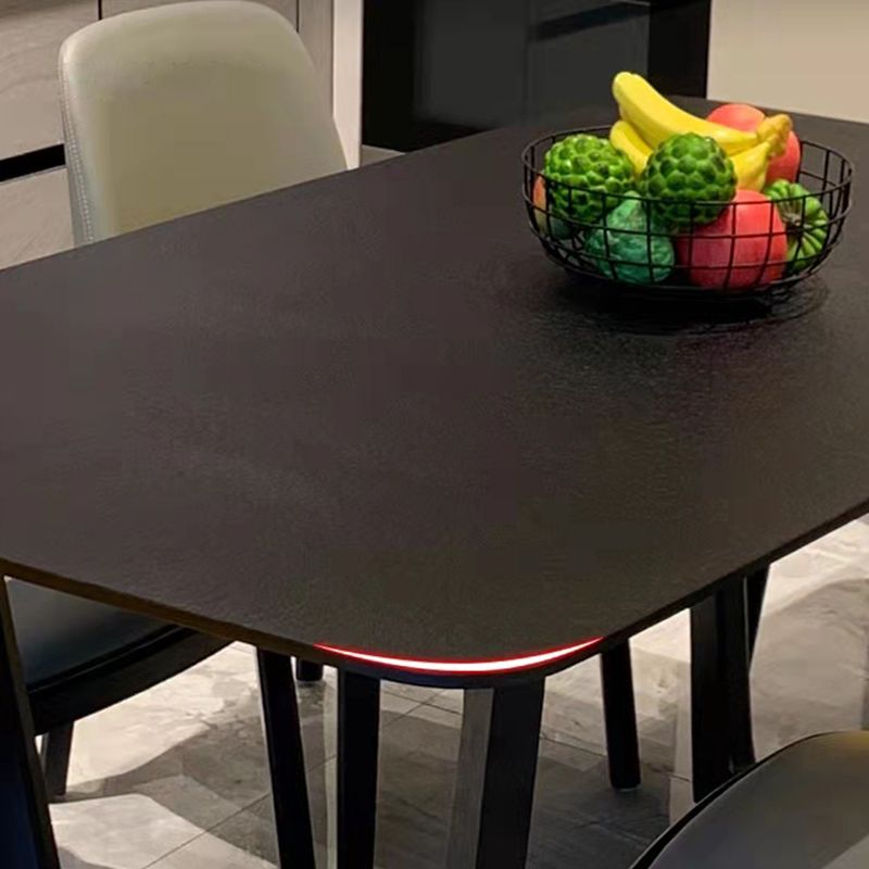 Black Modern Dining Table for Kitchen Rectangle Dinette Table with Wooden Base Clearhalo 'Dining Tables & Seating' 'Dining Tables' 'dining_table' 'furn' 'furn_dining_table' 'Furniture' 'Kitchen & Dining Furniture' 1200x1200_62bae9f5-aa0a-43b1-81cc-3f332b329f4d