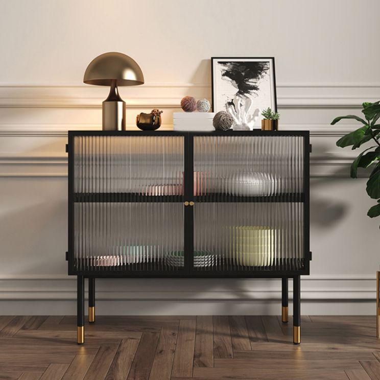 Portes en verre Armoire à plate-forme noire Style glam 35.4 "H table de buffet