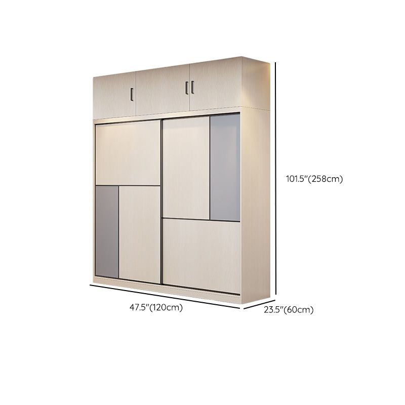 Coastal Style Wardrobe Cabinet Wooden Sliding Door Storage Cabinet