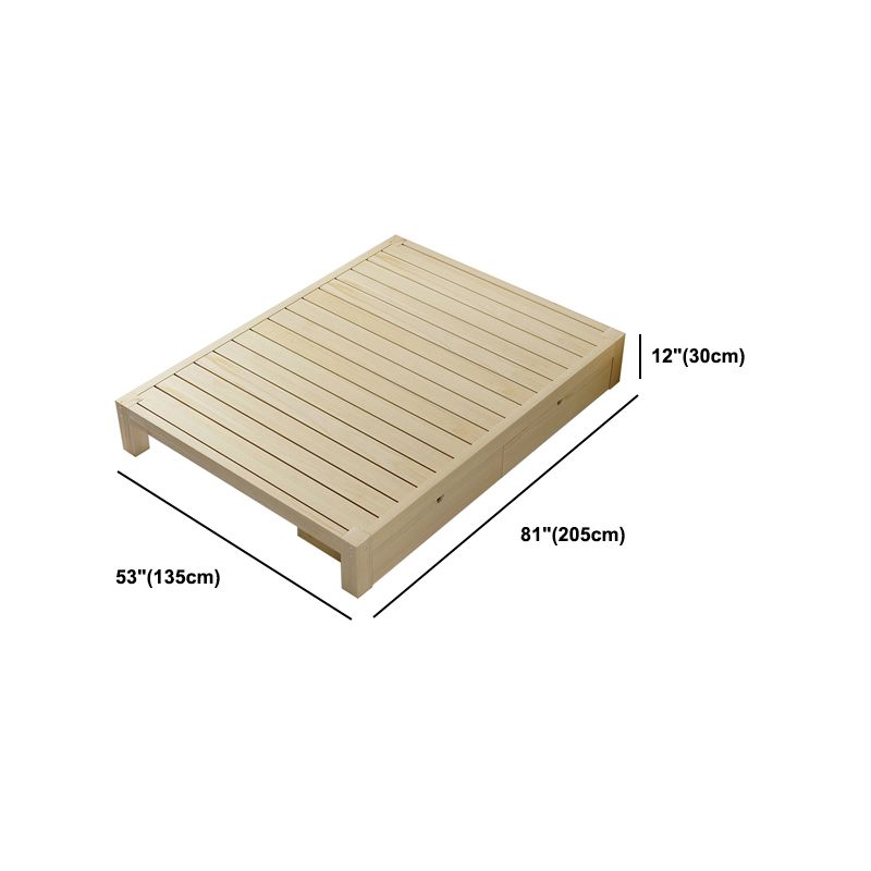 Scandinavian Solid Wood Bed Frame 11.81" Tall Bed with 2 Drawers