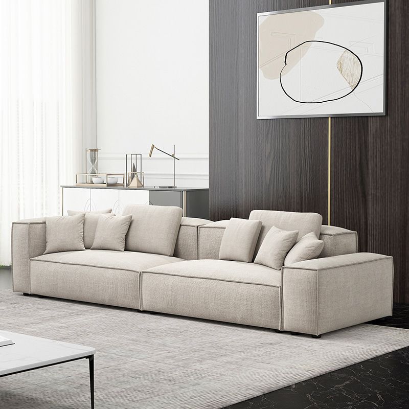 Modern White Cushions Square Arm Living Room Genuine Leather Seating