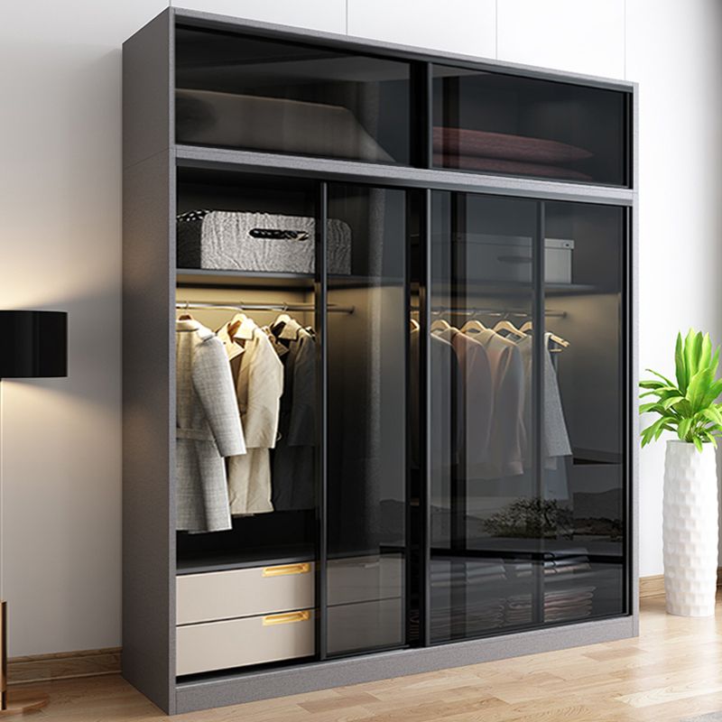 Contemporary Wood and Tempered Glass Wardrobe Freestanding Wardrobe Armoire without Light Clearhalo 'Armoires & Wardrobes' 'armoires_wardrobes' 'Bedroom Furniture' 'furn' 'furn_armoires_wardrobes' 'Furniture' 1200x1200_62c536c7-4c2d-4cd1-9aed-35af206daa79