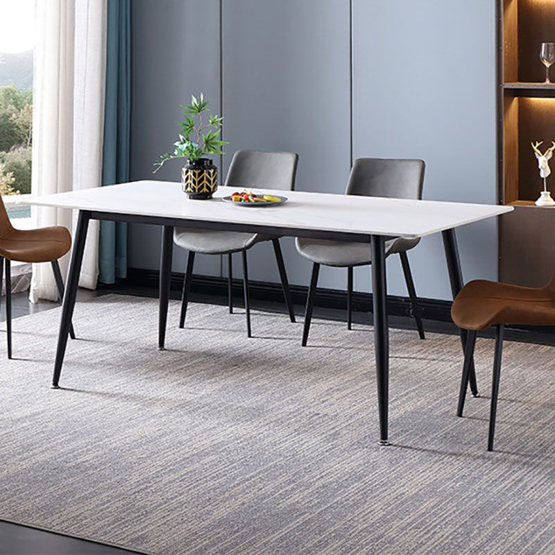 Black Metal Frame Industrial Rectangle Dining Table Sintered Stone Table for Home Clearhalo 'Dining Tables & Seating' 'Dining Tables' 'dining_table' 'furn' 'furn_dining_table' 'Furniture' 'Kitchen & Dining Furniture' 1200x1200_62ca8650-c215-4a59-aa72-a8143e1dcaa8