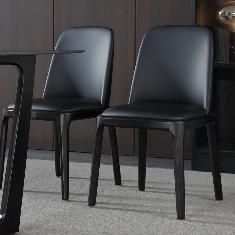 Scandinavian Style Faux Leather Side Chairs with Wooden Legs Solid Back Chair for Home Clearhalo ' kitchen&dining_furn' 'Dining Chairs' 'Dining Tables & Seating' 'dining_chair' 'furn' 'furn_dining_chair' 'Furniture' 'furniture_dining_chair' 'Kitchen & Dining Furniture' 'kitchen' 1200x1200_62cac0b8-72d6-46fd-918c-80173bbe8c4d