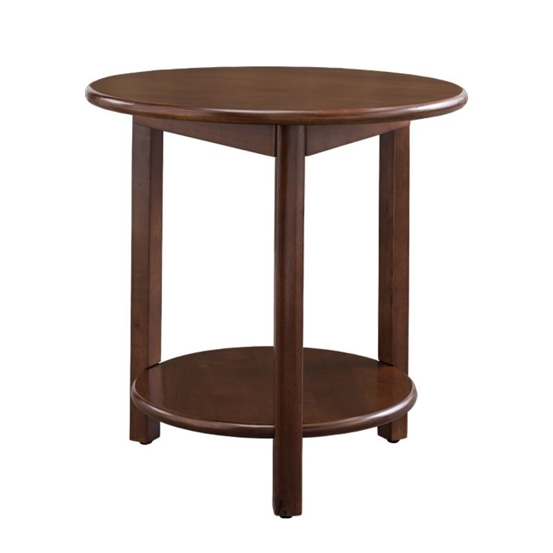 Nordic Style 3 Legs Base Design Round Solid Wood Table with Storage Shelf Side Table