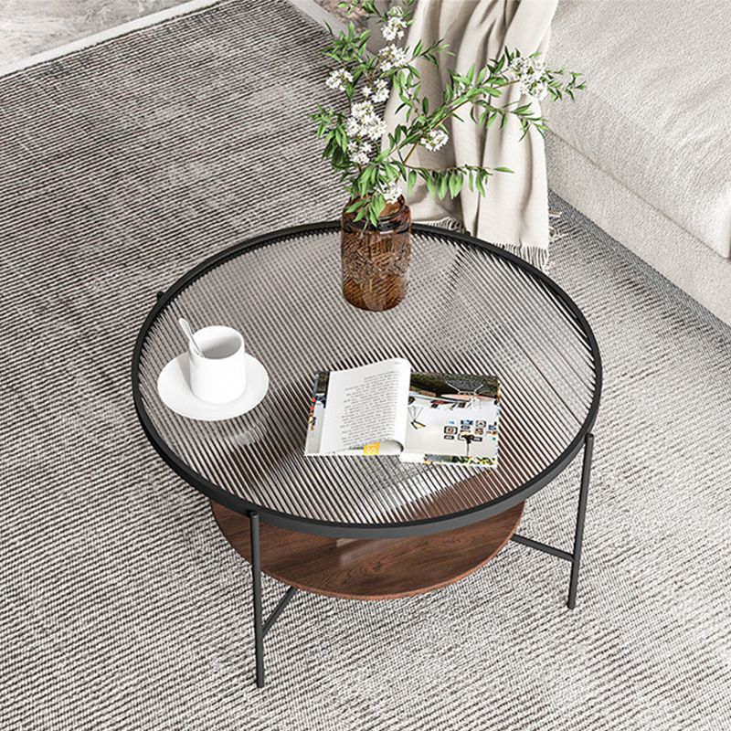 Contemporary 3 Legs Glass with Storage Shelf Round Single Coffee Table Clearhalo 'Coffee & Accent Tables' 'Coffee Tables' 'coffee_tables' 'furn' 'furn_coffee_tables' 'Furniture' 'Living Room Furniture' 1200x1200_62cde5d9-f978-4c87-8f01-cde8d356a05a