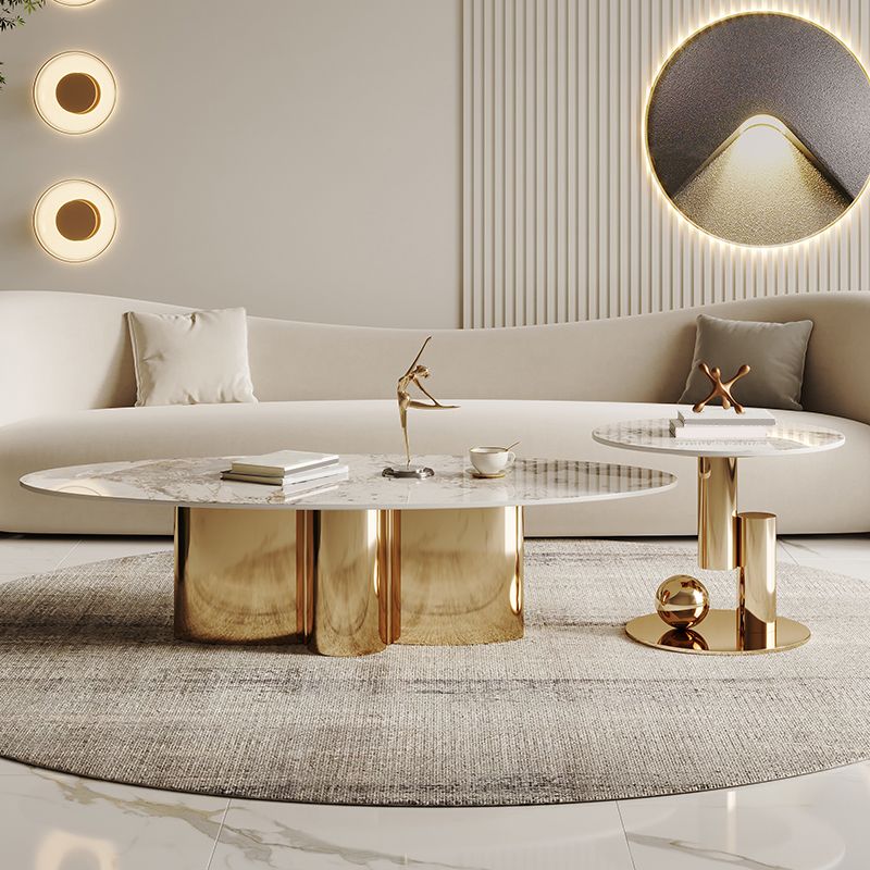 Abstract Cocktail Table Glam Oval Slate Top Coffee or End Table Clearhalo 'Coffee & Accent Tables' 'Coffee Tables' 'coffee_tables' 'furn' 'furn_coffee_tables' 'Furniture' 'Living Room Furniture' 1200x1200_62d31258-4960-4631-886a-efef3ec7d0b0