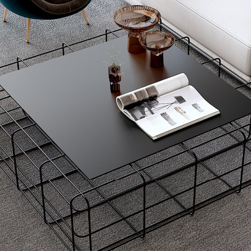 Frame Geometric Coffee Table Mid Century Black Finish Iron Cocktail Table