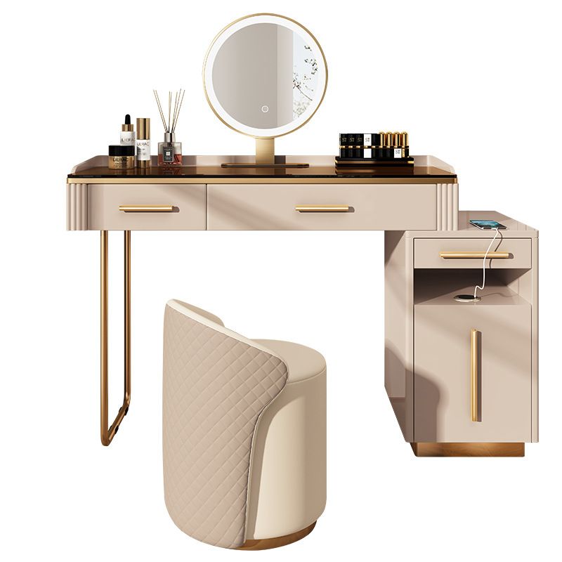 Glass  Make-up 15.74" Wide White Vanity Makeup Vanity Desk Table with 3 Drawers