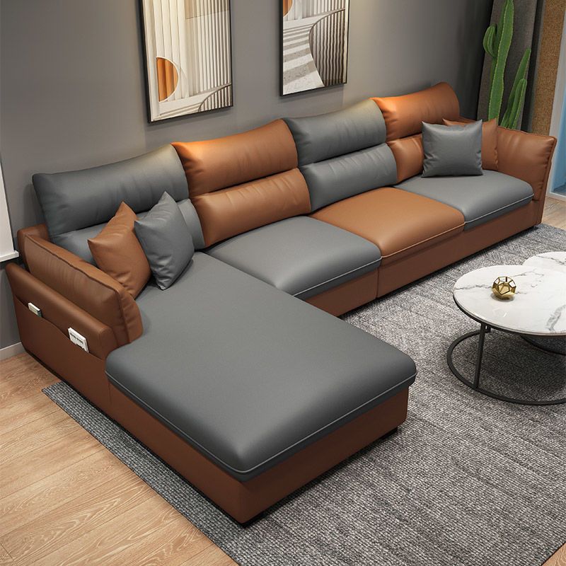 Mid Century Modern Faux Feather 4-seat Sofa & Chaise For Living Room Clearhalo 'furn' 'furn_sectionals' 'Furniture' 'Living Room Furniture' 'Sectionals' 1200x1200_62d86509-1f4c-4227-8897-933ed3a0452c