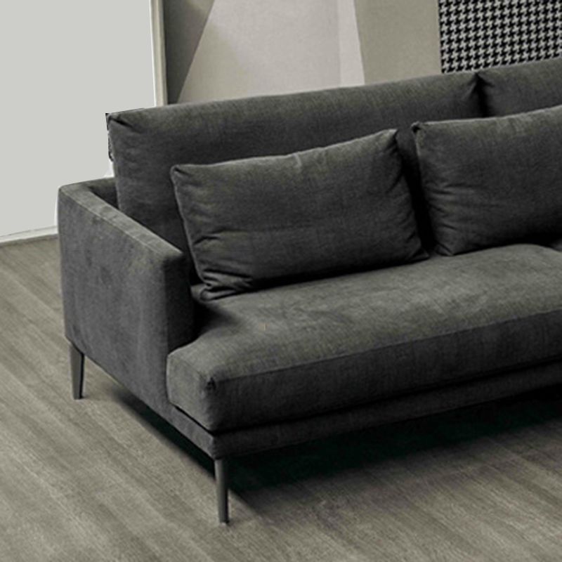 Black/White 3-seat Fabric Sofa Square Arm Sofa with Bolster Pillows