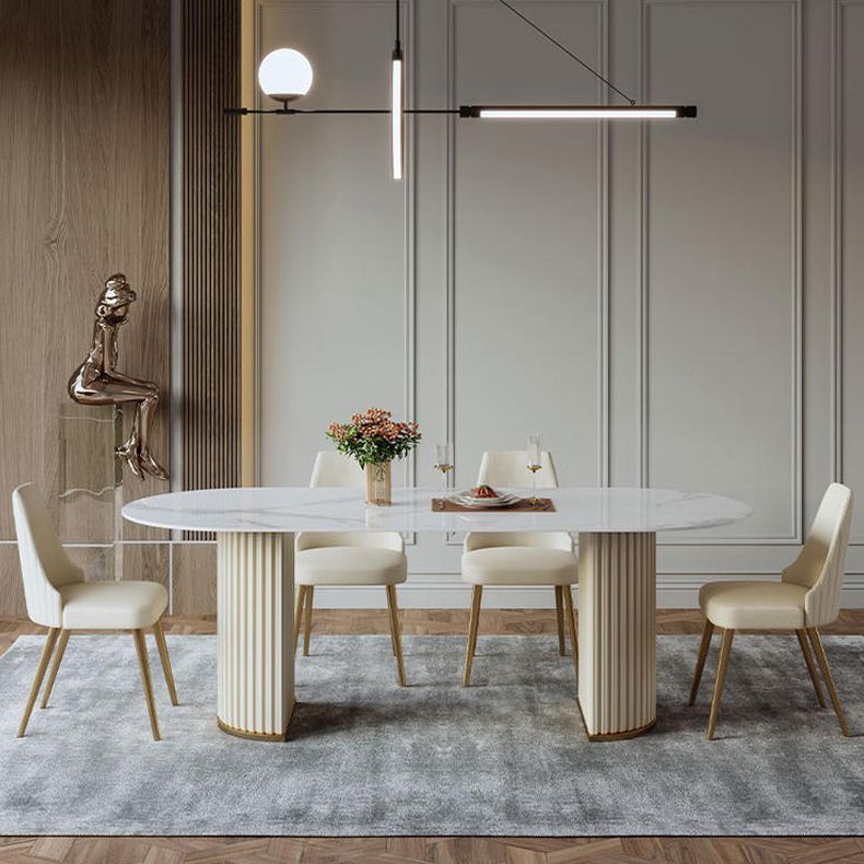 伝統的な豪華な石の夕食テーブル二重台車ダイニングルームテーブル