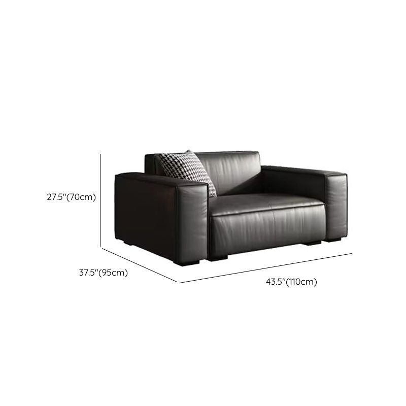 Modern Square Arm Sectional, Genuine Leather Sectional Couch in Black Clearhalo 'furn' 'furn_sectionals' 'Furniture' 'Living Room Furniture' 'Sectionals' 1200x1200_62de73b1-8238-40cf-ba2f-fefc3d149a88