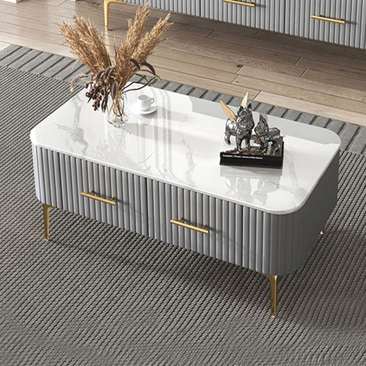 Mesa de café rectangular de 4 piernas con pizarra Mesa de café individual moderna con cajón