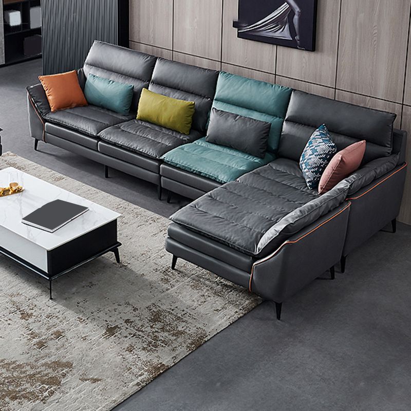 Dark Gray Pillowed Back Cushions Contemporary Stain-Resistant Sofa Clearhalo 'furn' 'furn_sectionals' 'Furniture' 'Living Room Furniture' 'Sectionals' 1200x1200_62dfb597-e863-4d95-8bce-74f70b336219